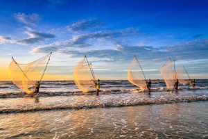 Đánh cá lúc bình minh của ngư dân Nam Định